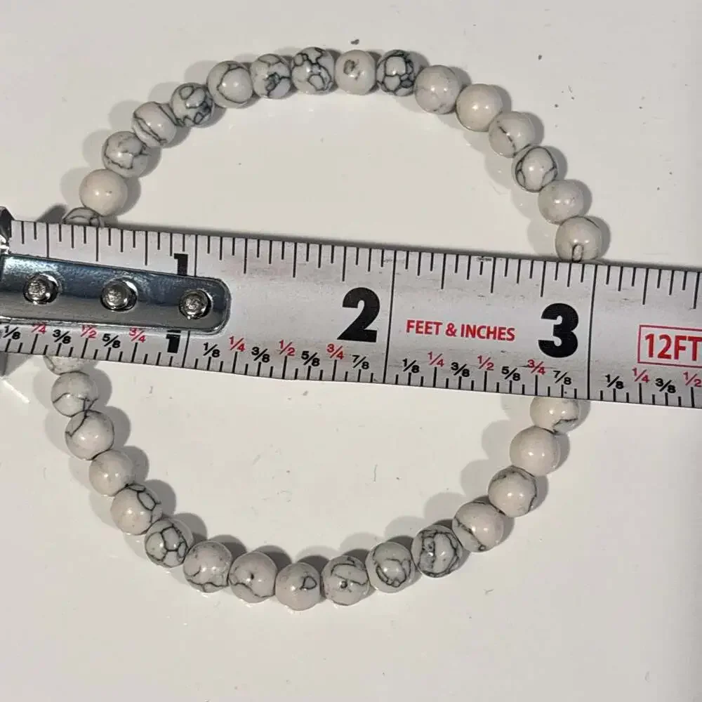 White Black Marble Howlite Stretchable Bracelet